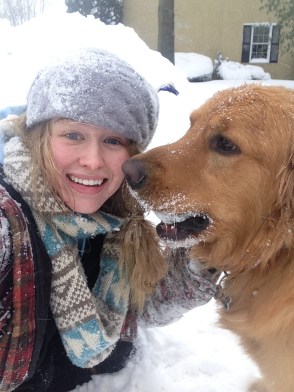 My daughter with her twins Golden playing in the snow (2016)